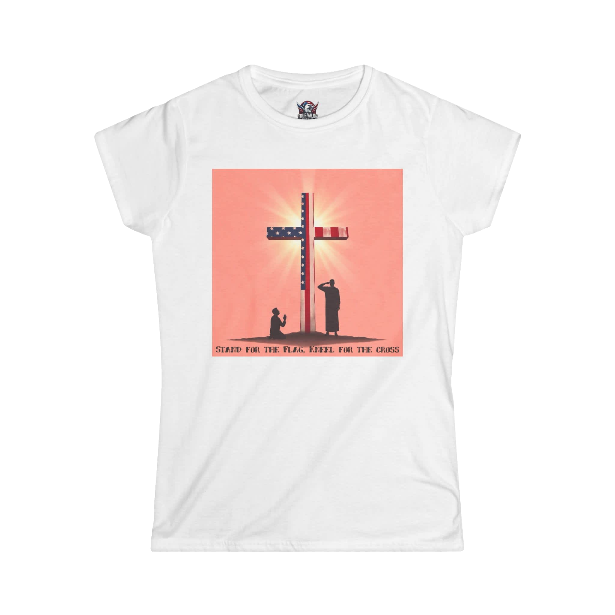 STAND FOR THE FLAG, KNEEL FOR THE CROSS : Women's Tee D4