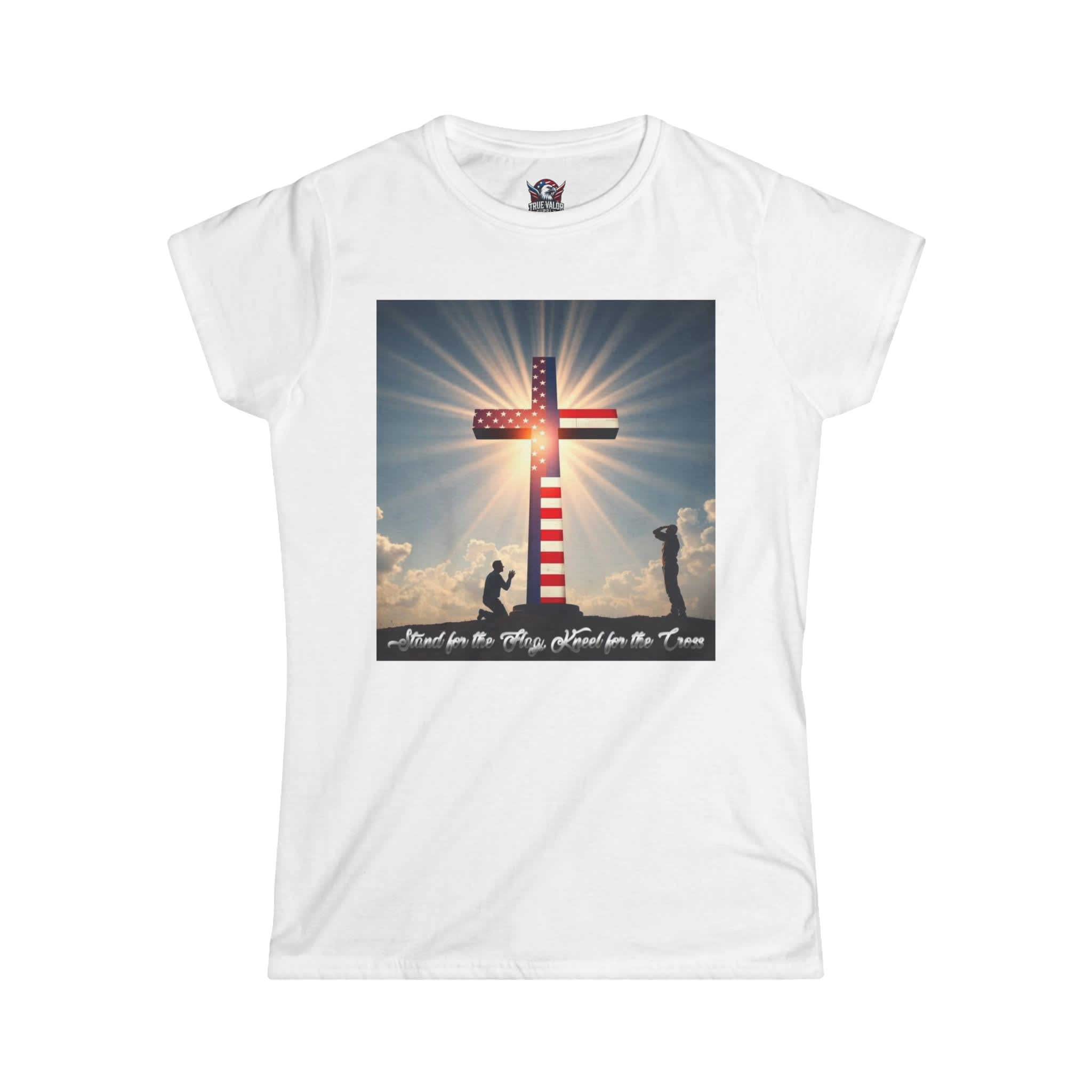 STAND FOR THE FLAG, KNEEL FOR THE CROSS : Women's Tee I9