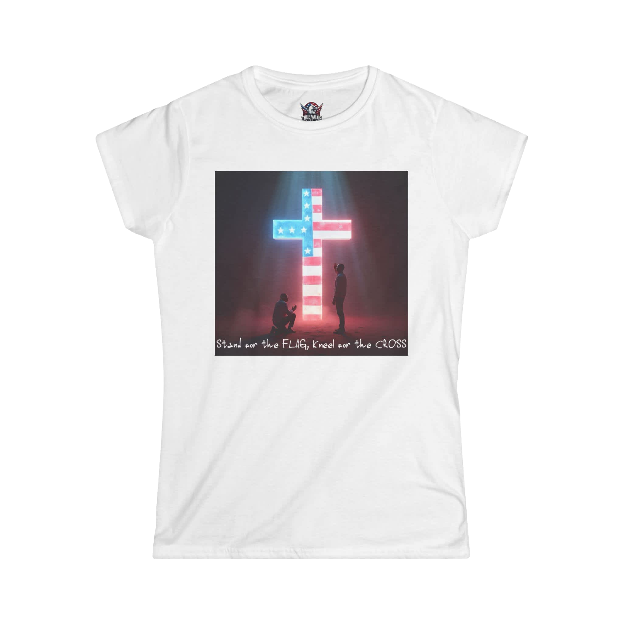 STAND FOR THE FLAG, KNEEL FOR THE CROSS : Women's Tee E5
