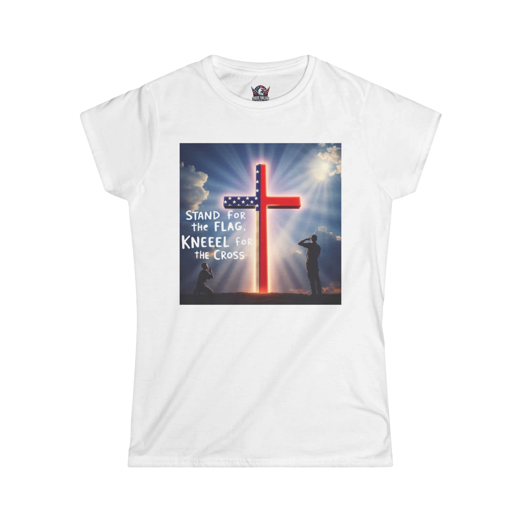 STAND FOR THE FLAG, KNEEL FOR THE CROSS : Women's Tee J10