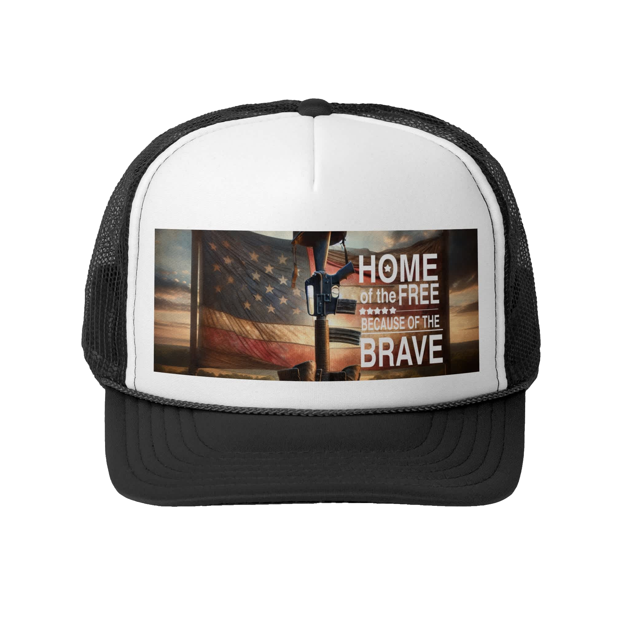 HOME OF THE FREE BECAUSE OF THE BRAVE: Trucker Hat C3